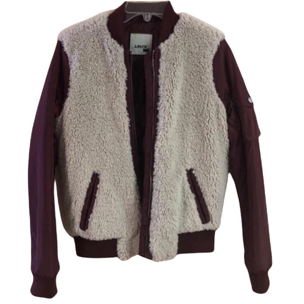 Leviās faux sherpa zip front bomber jacket womens size XS